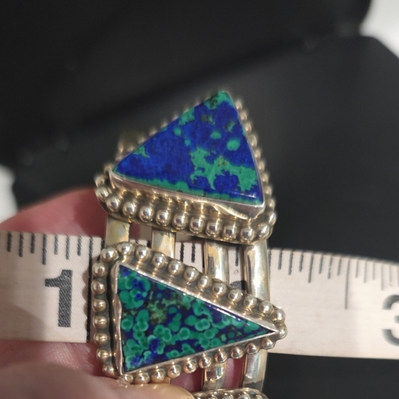 Sterling Silver Navajo Cuff Bracelet & Ring Set Signed Azurite Stones - Picture 14 of 16